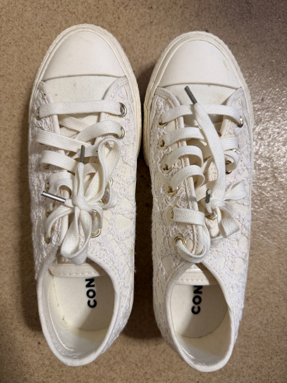 Converse White Low Top Sneakers with Brown Soles